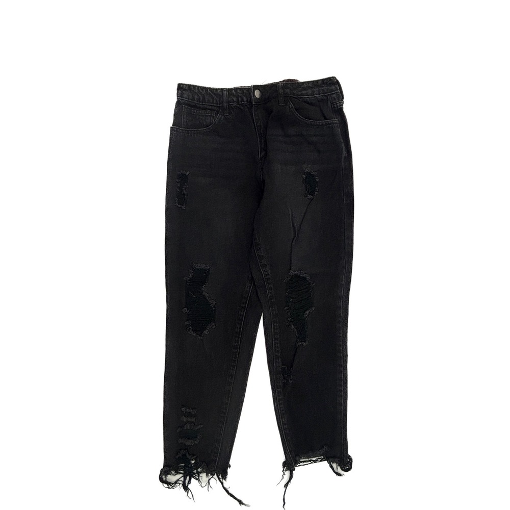 Fashion Nova Jeans Womens 7 Black Distressed Raw Hem Straight Leg AB75793GF
